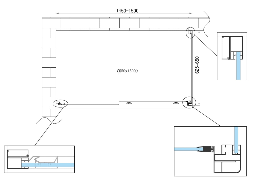 Box doccia angolare parete fissa e ANTA FISSA + PORTA scorrevole vetro 6 mm MISURA 62,5-65 ANTA FISSA + PORTA 145-150
