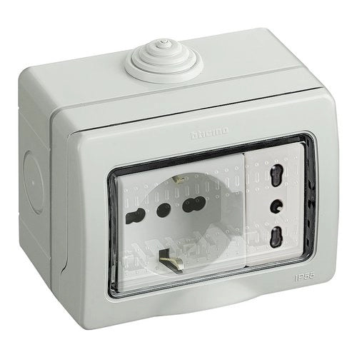 Kit presa bipasso+schuko IP55