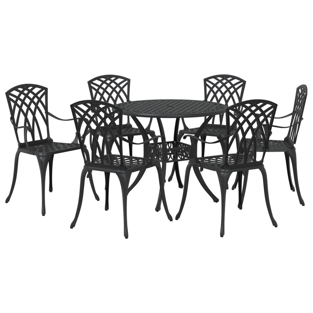 Set da Pranzo da Giardino in 7 Pezzi in Alluminio pressofuso Nero