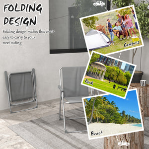 Set 2 Sedie da Giardino Pieghevoli con Braccioli e Seduta 53x54x76 cm in Tessuto Grigio