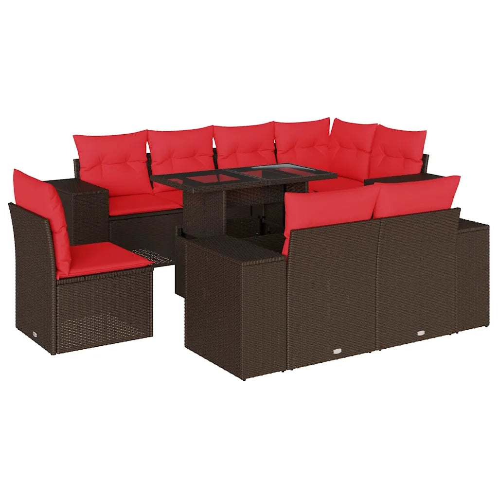 Set Divani da Giardino 9 pz con Cuscini Marrone in Polyrattan 3269304