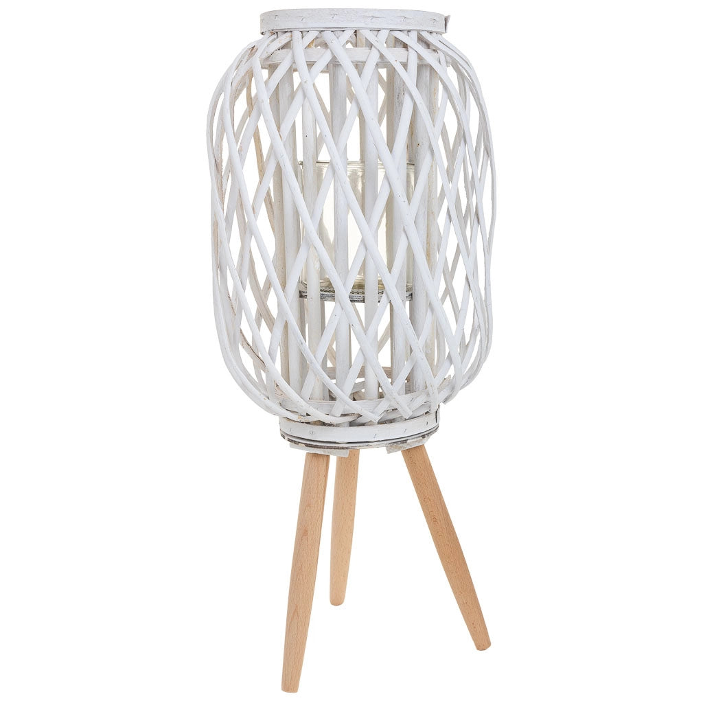 Lanterna portacandele in midollino bianco d37x40/63h