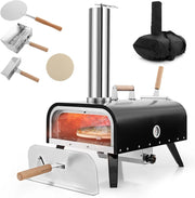 Forno per Pizza Portatile, Forno da Esterno con Pietra per Pizza Rotante a 360°, in Acciaio Inossidabile a 3 Strati con Termometro e Borsa da Trasporto, Nero e Argento