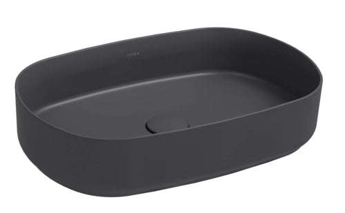 Lavabo ovale da appoggio senza troppo pieno in ceramica senza foro rubinetto - Antracite Opaco