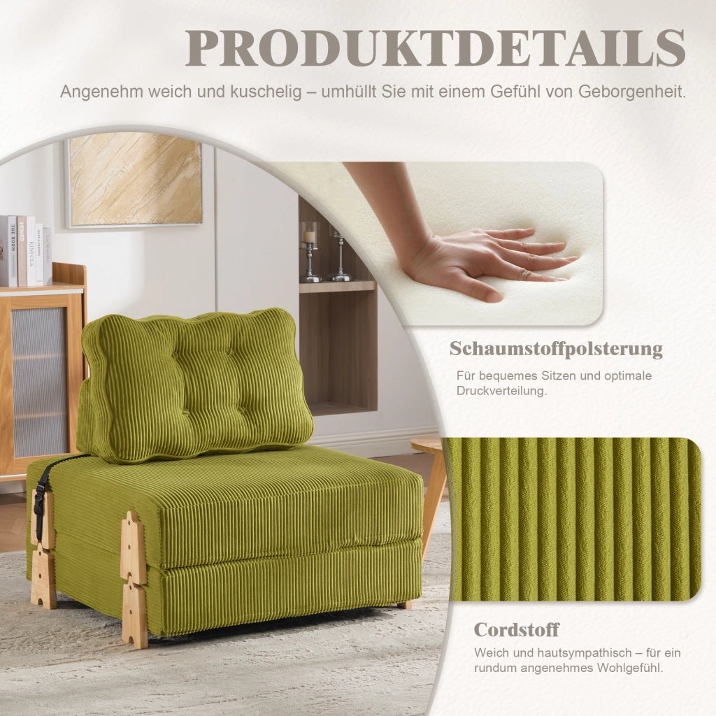 Divano letto singolo in velluto ¨C Minimal ¨C verde, gambe in legno