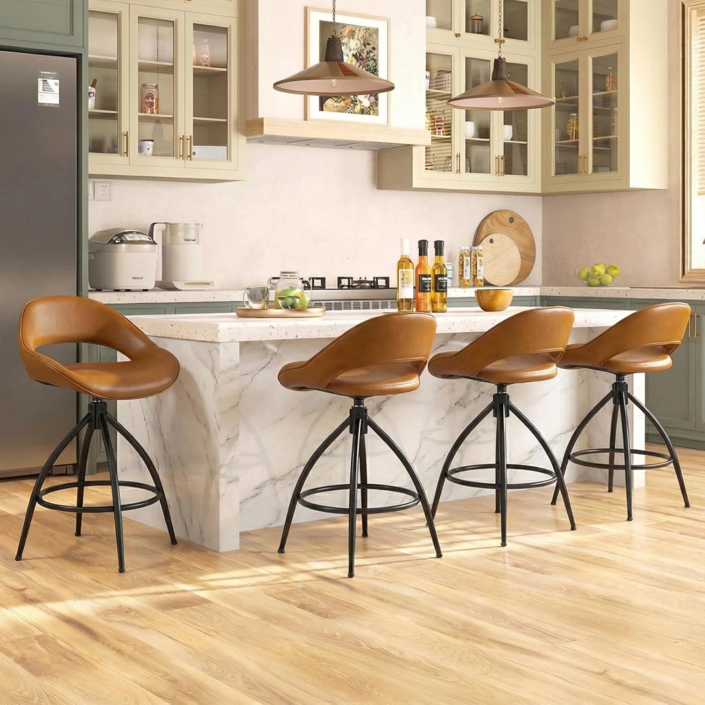 Set di 2 Sgabelli da Bar Girevoli 360° con Schienale e Poggiapiedi | Sedie da Pranzo Imbottite in Finta Pelle per Bar, Isola della Cucina e Sala da Pranzo, con Portata 150 kg