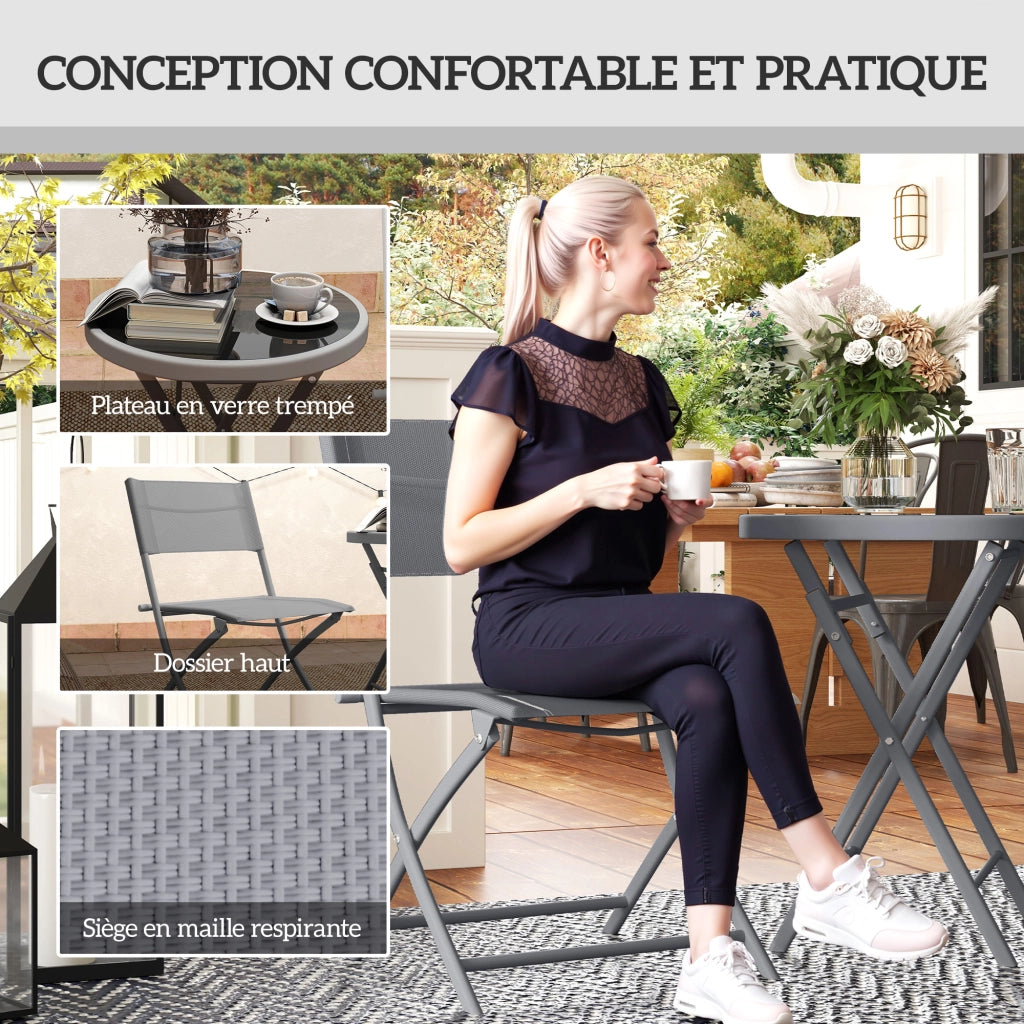 Set da bistrot pieghevole 3 pezzi, 2 sedie e 1 tavolo ¨C Zephmum ¨C Grigio