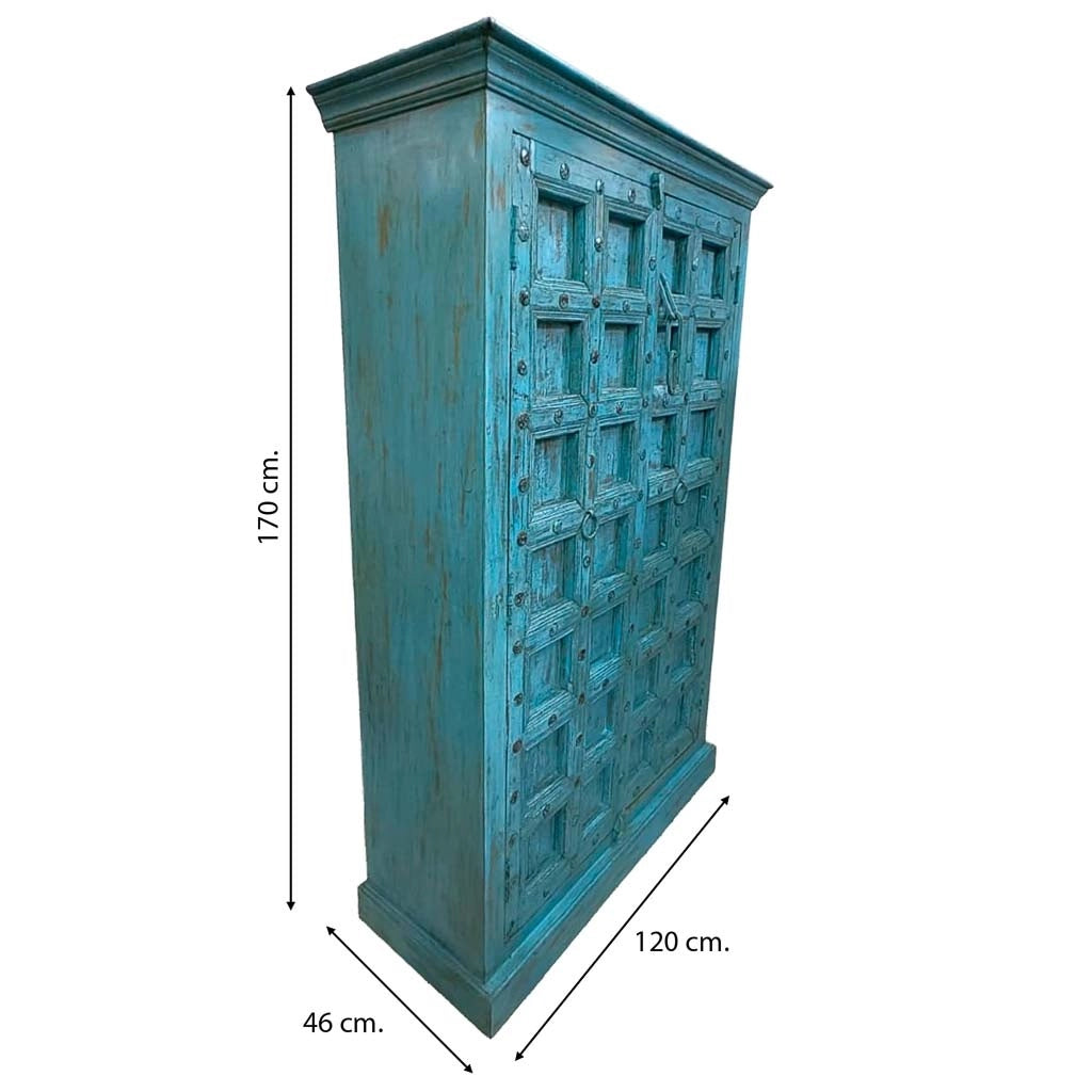 Armadio legno artigianale blu 120x46x170h cm
