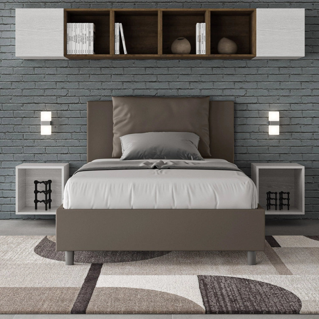 Letto 1 Piazza e Mezzo 120x200 cm con Rete e Contenitore Antea Cappuccino