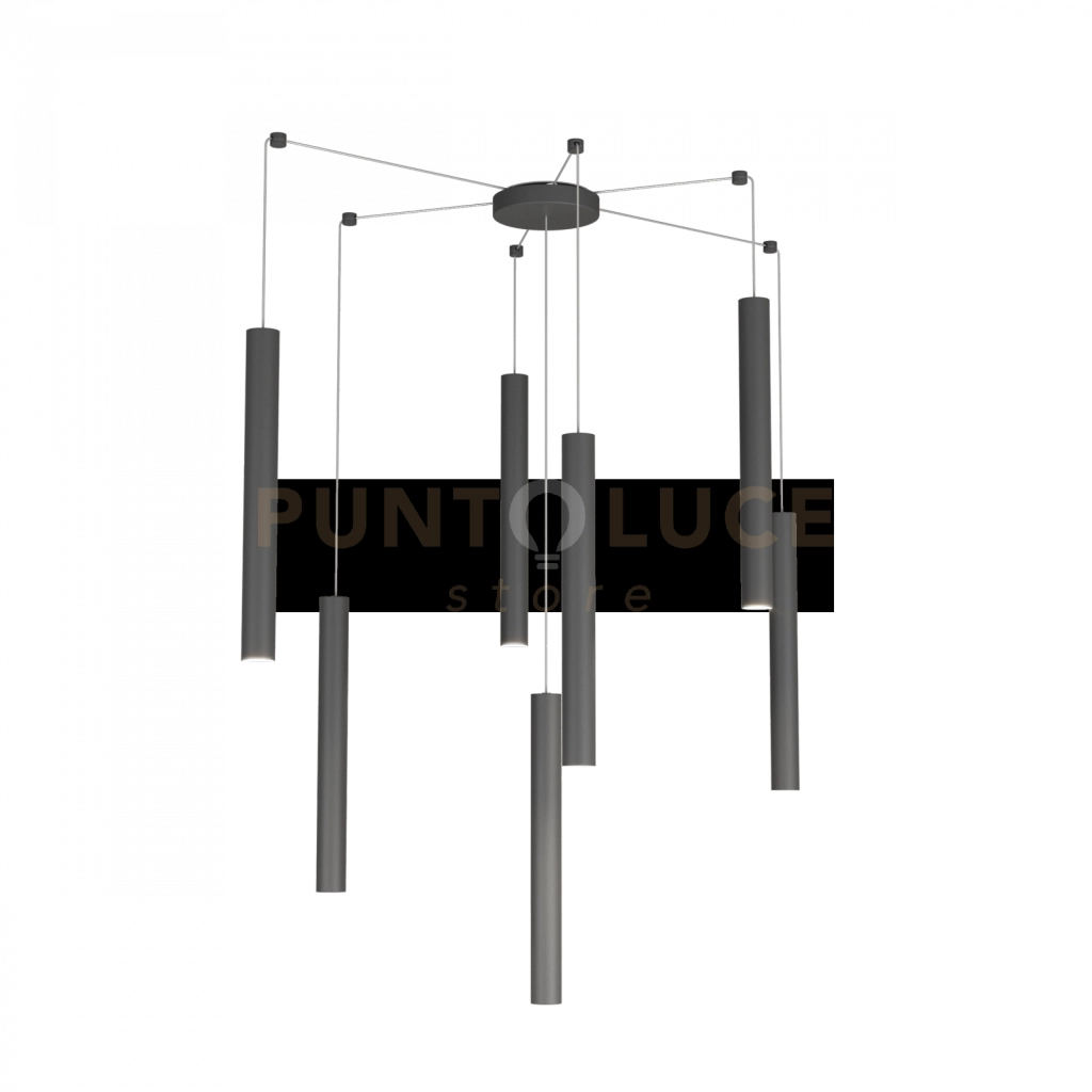ROUND TUBE SOSPENSIONE 7 LUCI GRIGIO ANTRACITE CAVO CM.250 CON BASE 1174-S7-GA