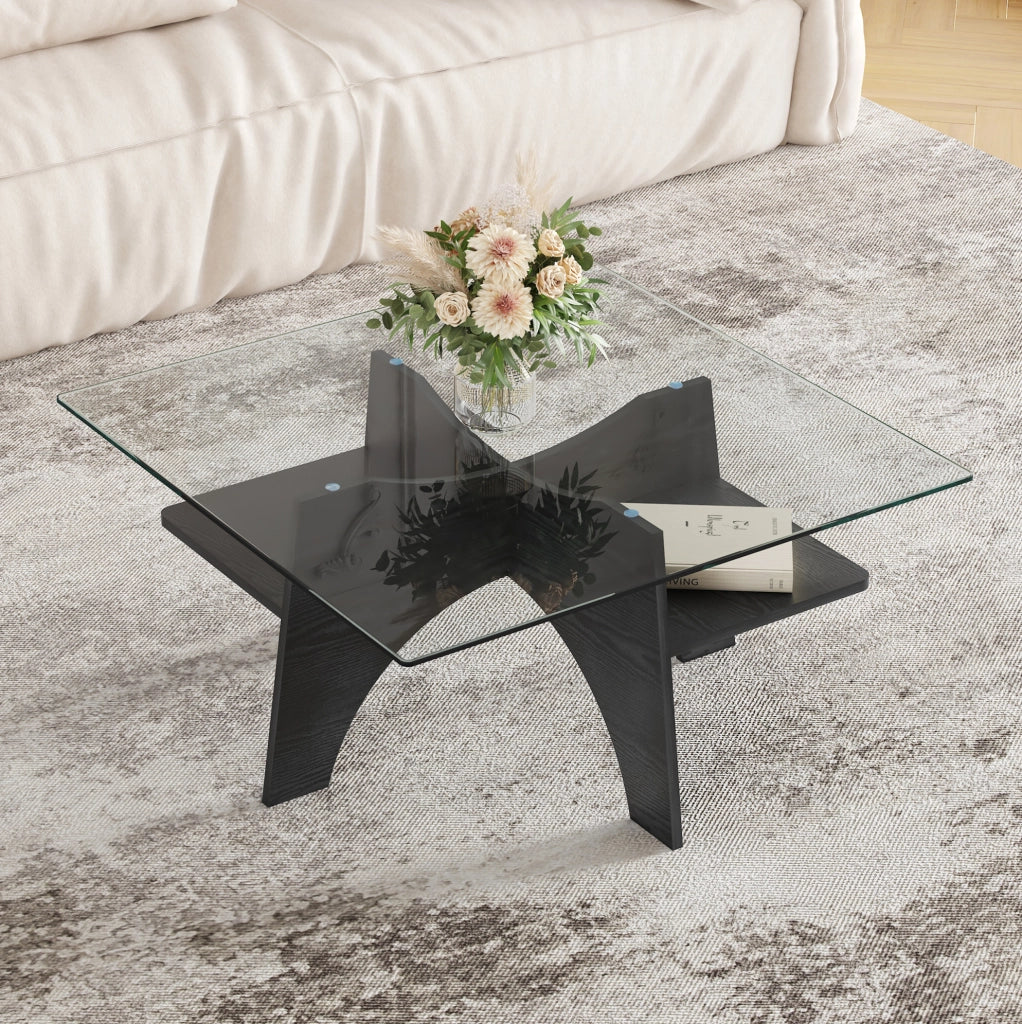 Tavolino da caffè quadrato 80 cm in vetro e MDF nero