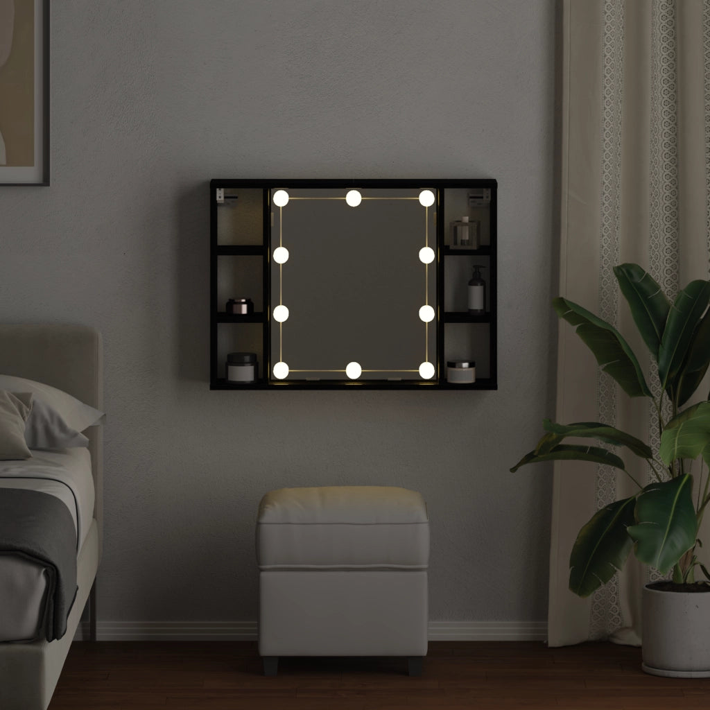 Mobile da specchio LED  - Rovere nero - 76x15x55 cm - Realizzato in legno ingegnerizzato
