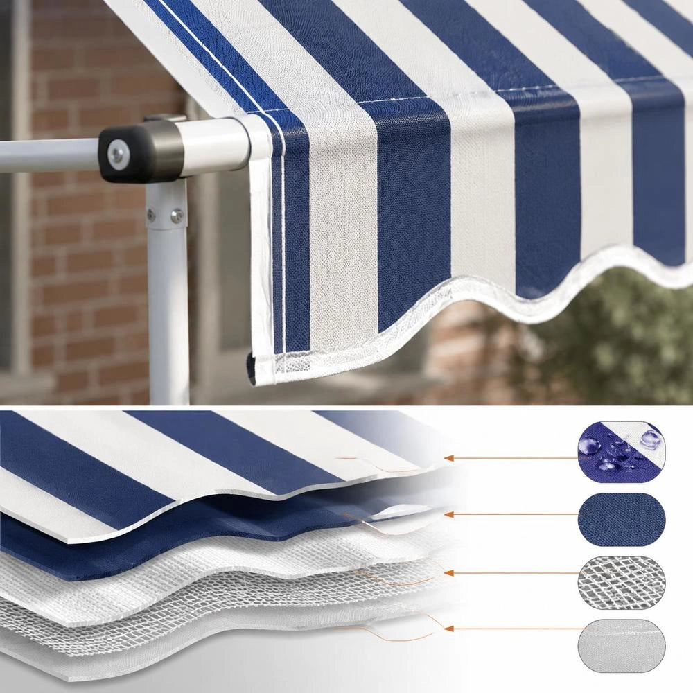 Retractable Awning, Manually Operated, 300 Cm, Blue/white Striped