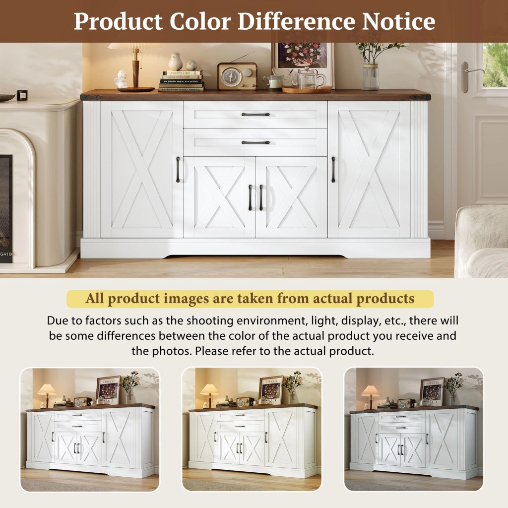 Credenza da sala da pranzo, 4 ante, 2 cassetti, mobile da salotto, mobile contenitore, finitura effetto legno, bianco, 160 x 39 x 81.5 cm