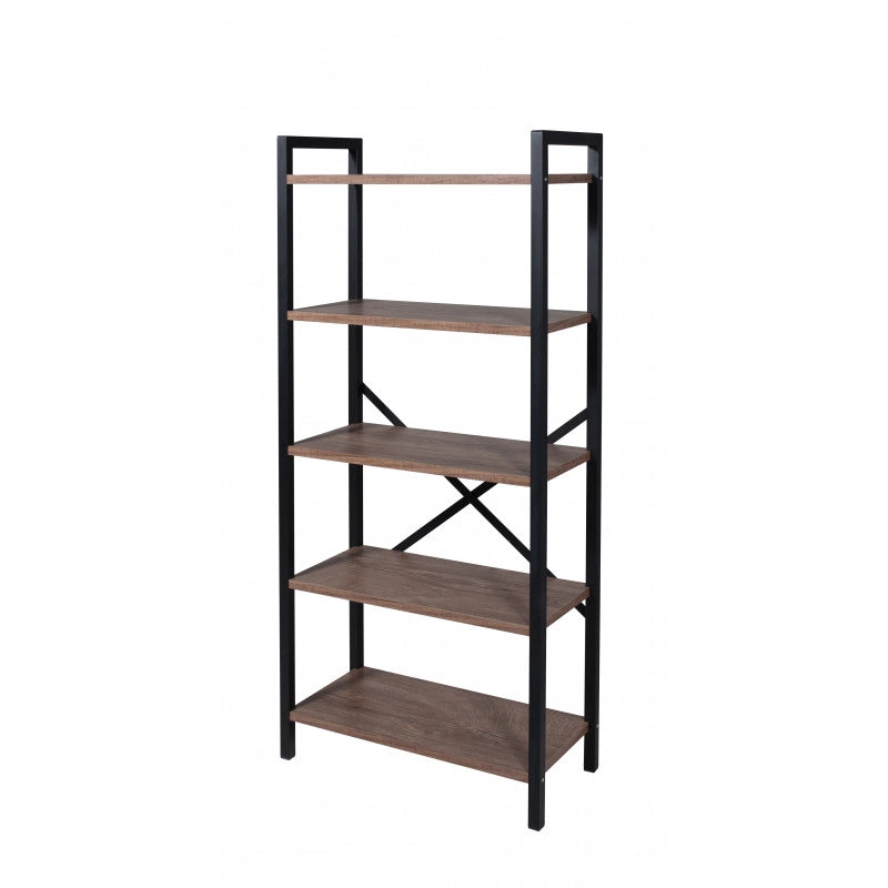 Libreria a 5 Ripiani, Scaffale Portaoggetti, Libreria Autoportante, 62x130x29,50 cm, Colore Dark Oak e Nero Opaco, Made in Italy