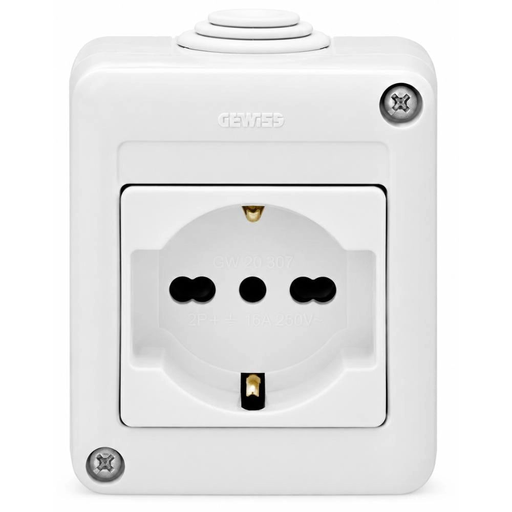 Presa combinata italiana e tedesca 2p+t 16a 250v ip40 grigio