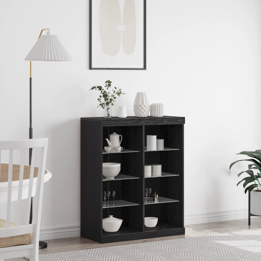 Sideboard con luci LED Nero Rovere 41x37x100 cm