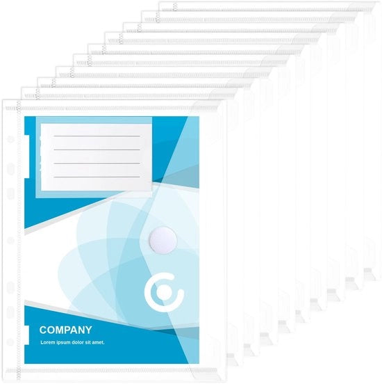 Pacco con 10 buste documentali A5 buste trasparenti in plastica con rinforzo a 7-galetti e spazio per etichetta, dimensioni 22,8 * 18 cm, busta A5 per l'organizzazione dei documenti