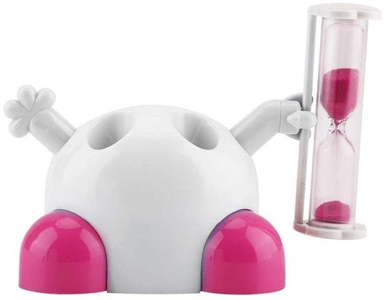 Organizzatore per spazzolini da denti con timer 3 minuti - Ospite per spazzolini da denti cartoon - Organizzatore per bagno in plastica - Rosso - Adatto per bambini - Dimensioni 9x6x6,7 cm - Organizzatore per spazzolini da denti