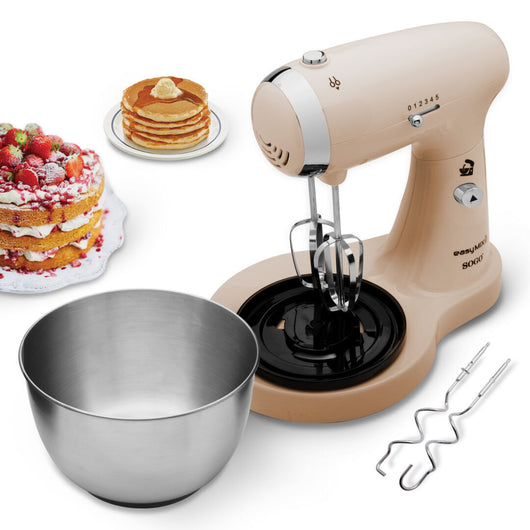 SOGO Frullatore Mixer Impastatrice 3 in 1 – Motore 350W, 5 Velocità, Ciotola Inox 3.2L, Fruste e Ganci, BPA Free, Meccanismo di Sicurezza