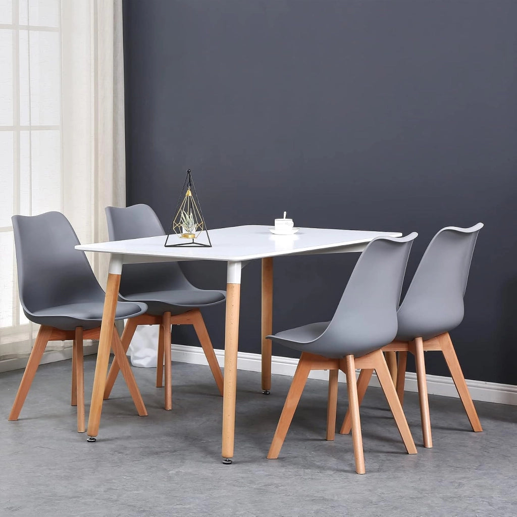 GrandCA HOME Set di 4 Sedie da Pranzo con Gamba in Faggio Massello, Design Retrò, Sedia Imbottita, Sedia da Cucina, in Legno,Grigio