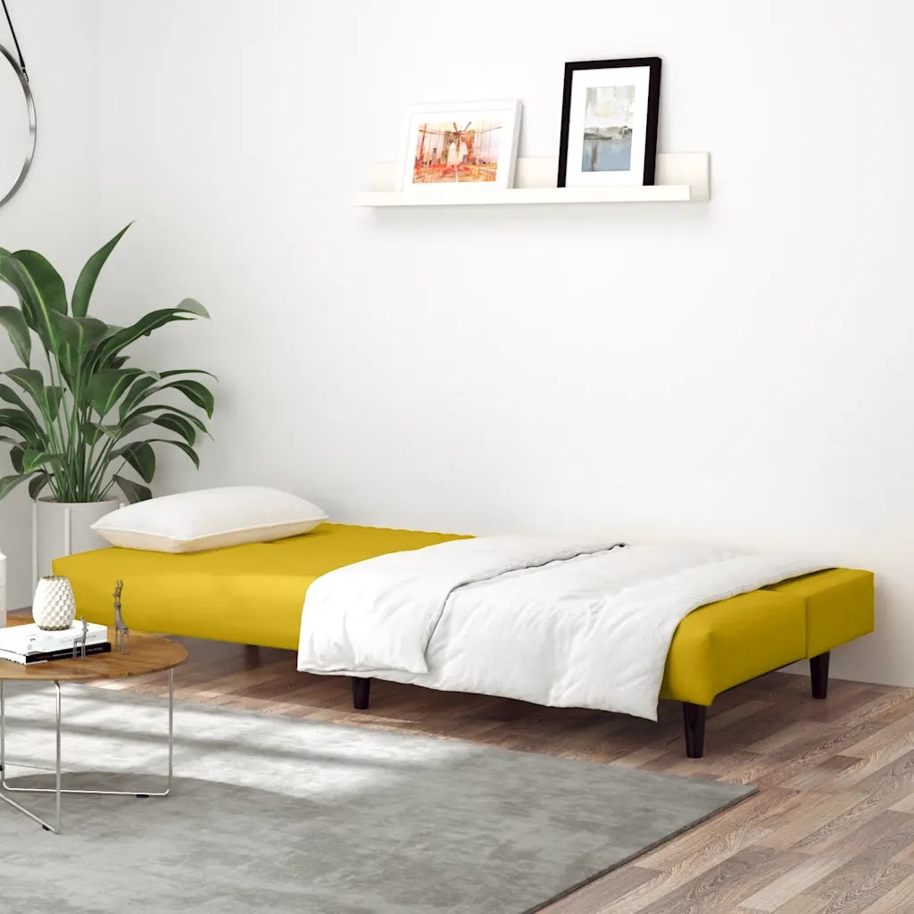 Divano Letto a 2 Posti Giallo in Velluto 375933
