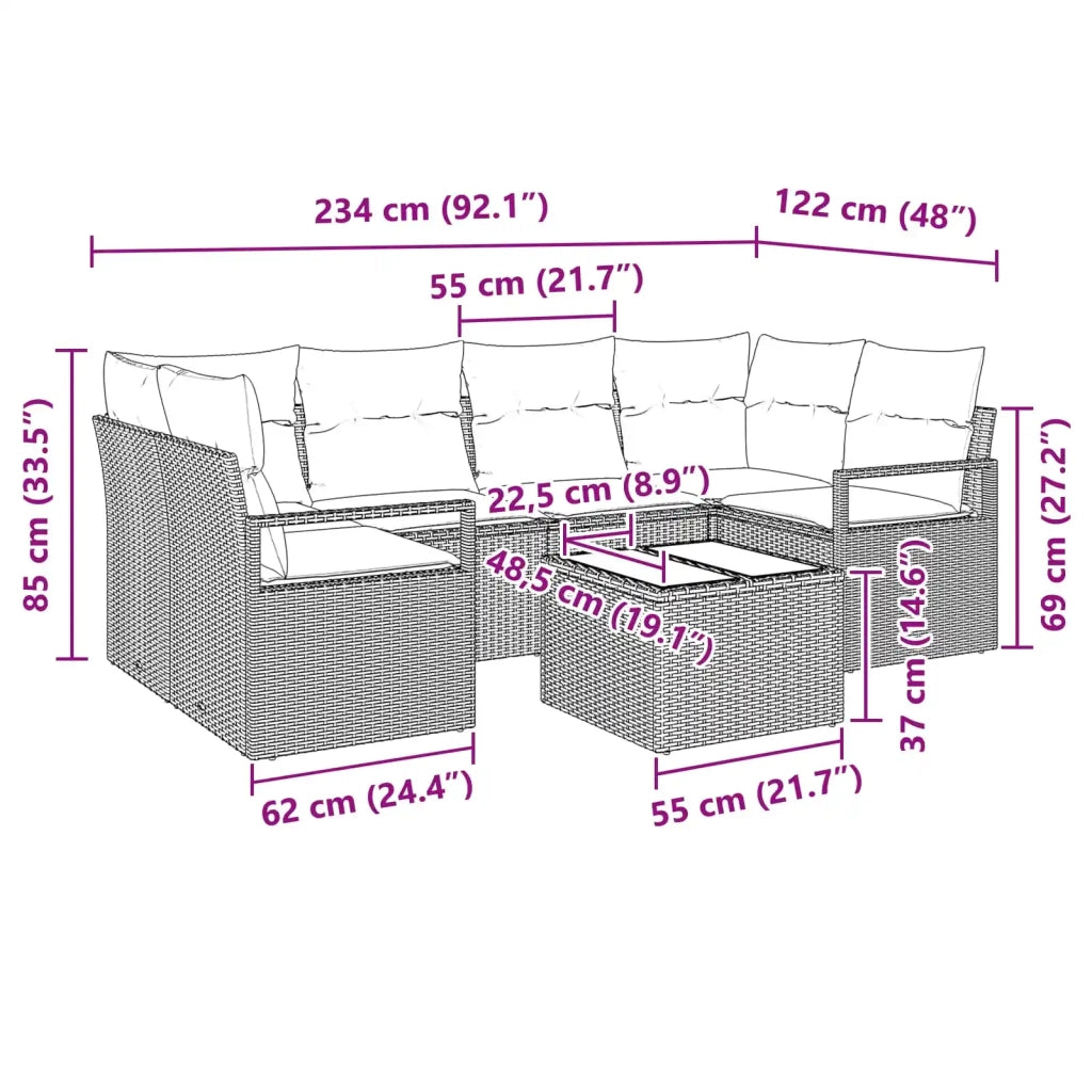 Set di divani 7 pcs Grigio e Blu polyrattan