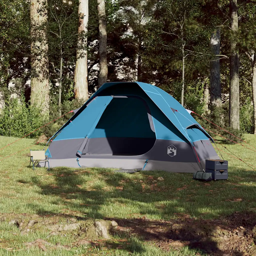 Tenda da Campeggio a Cupola per 4 Persone Blu Impermeabile 94782