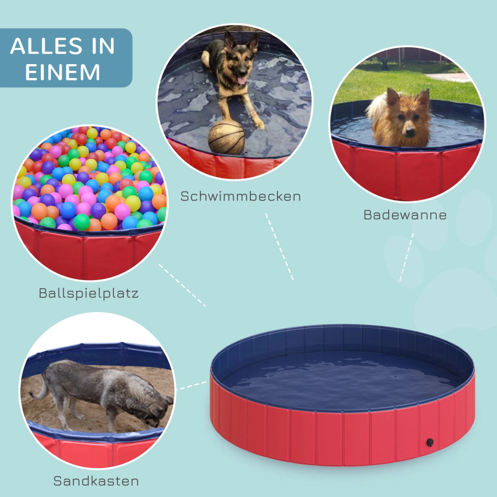 Vasca da bagno per cani e gatti pieghevole ¨C zephmum ¨C plastica e legno rosso ?160x30 cm