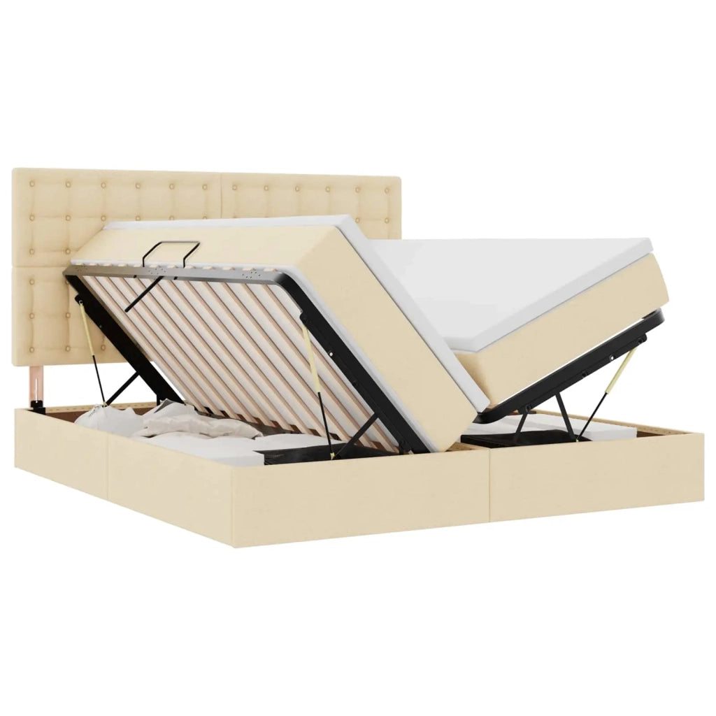 Letto con luci a strisce a LED Crema 180 x 200 cm Tessuto