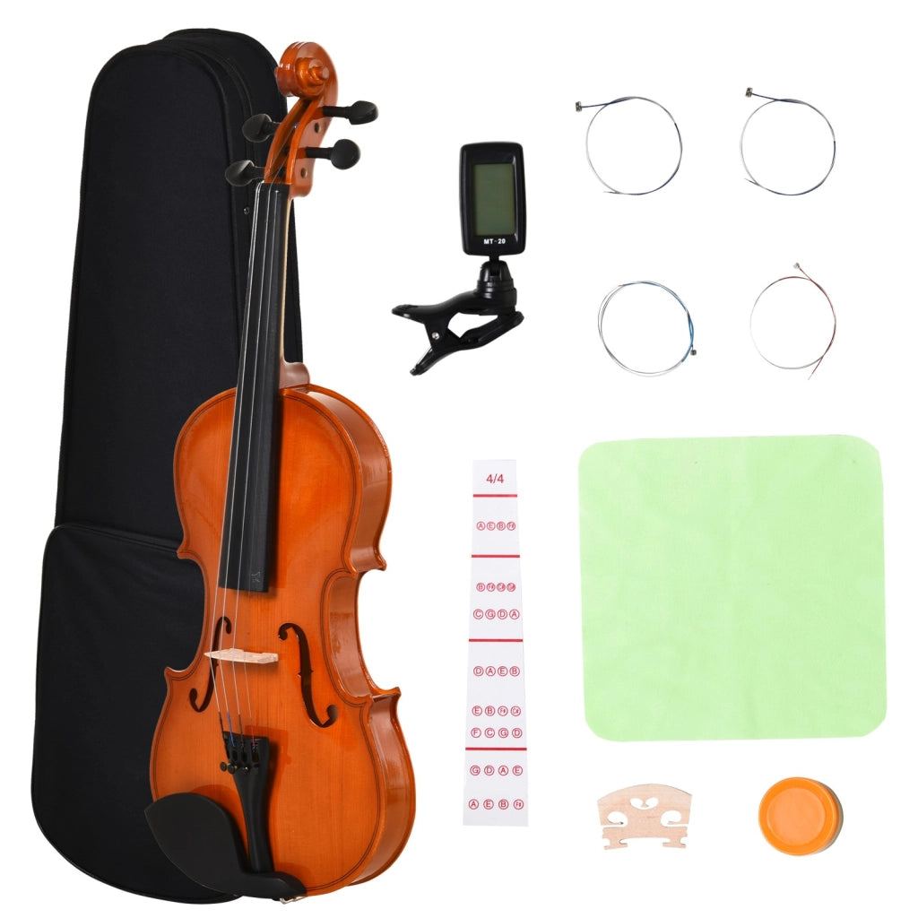 EasyComfort Violino 4/4 per Adulti con Accessori Inclusi (Custodia, Archetto, Corde, Ponticello, Accordatore) 58.5 x 21.5 x 7cm
