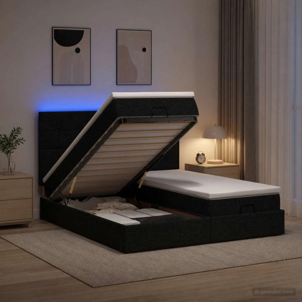 Letto Ottomano con Materasso e LED Nero 200 x 200 cm Tessuto 3458446