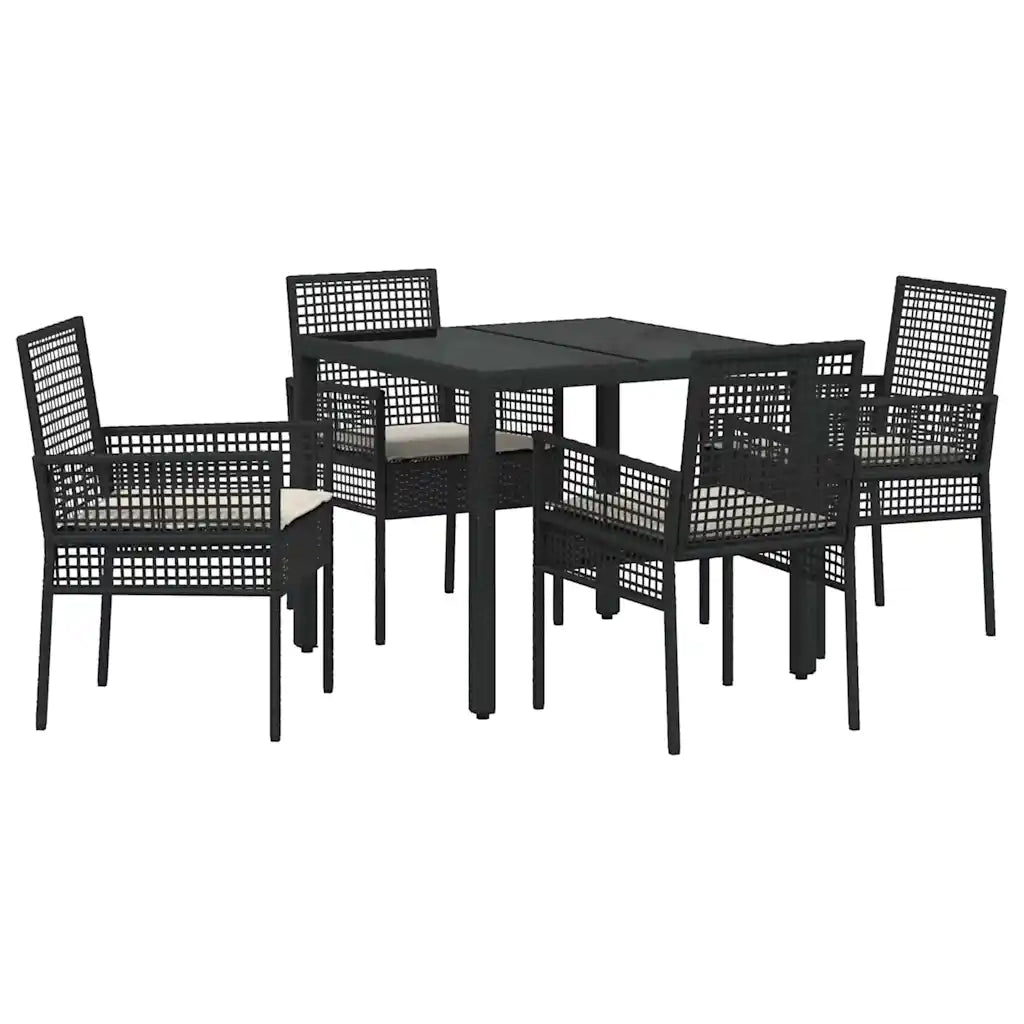 Set da Pranzo per Giardino 5 pz | Set Salotto da Giardino Nero polyrattan
