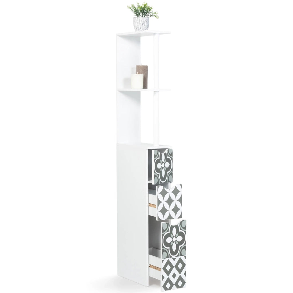 IDMarket - Scaffalatura per toilette a 3 ante in legno bianco con piastrelle in cemento grigio WILLY