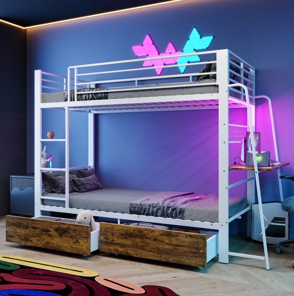 Letto a castello 90x200 cm in MDF e metallo; con cassetti