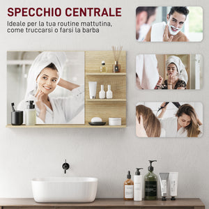 Specchio Bagno da Parete 75x10x48 cm con Mensole in Legno e Vetro Color Legno