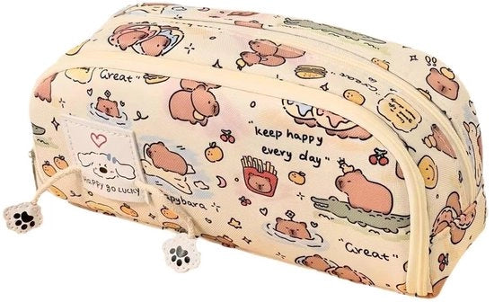 Etui grande con cerniera, astuccio estetico a due strati, grande astuccio con cerniera, astuccio carino con stampa animali per ragazze, grande capacità (arancia)