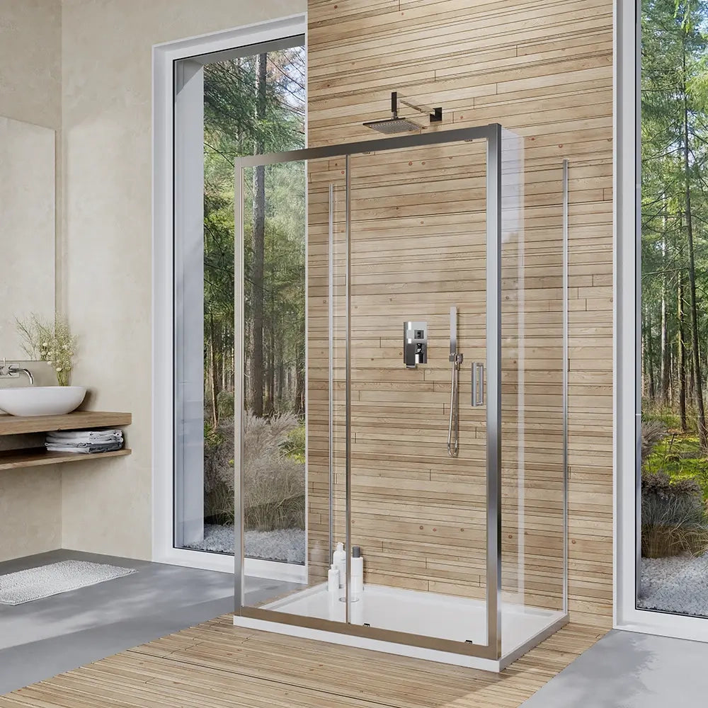 Box doccia 3 lati 70x145x70 cm con porta scorrevole e vetro temperato 6mm trasparente | Ustica