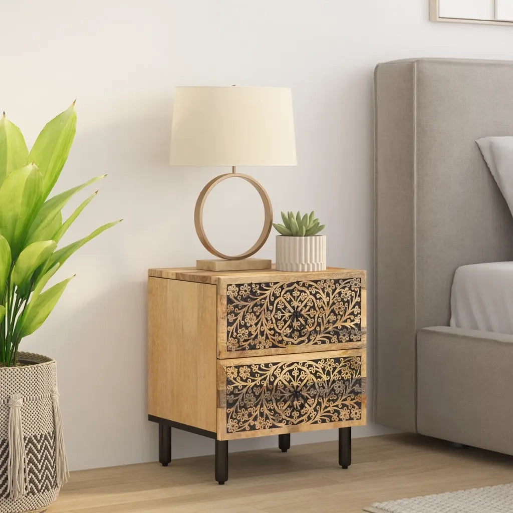 Comodino | Armadio da Notte | Mobiletto da notte 40x33x46 cm in Legno Massello di Mango