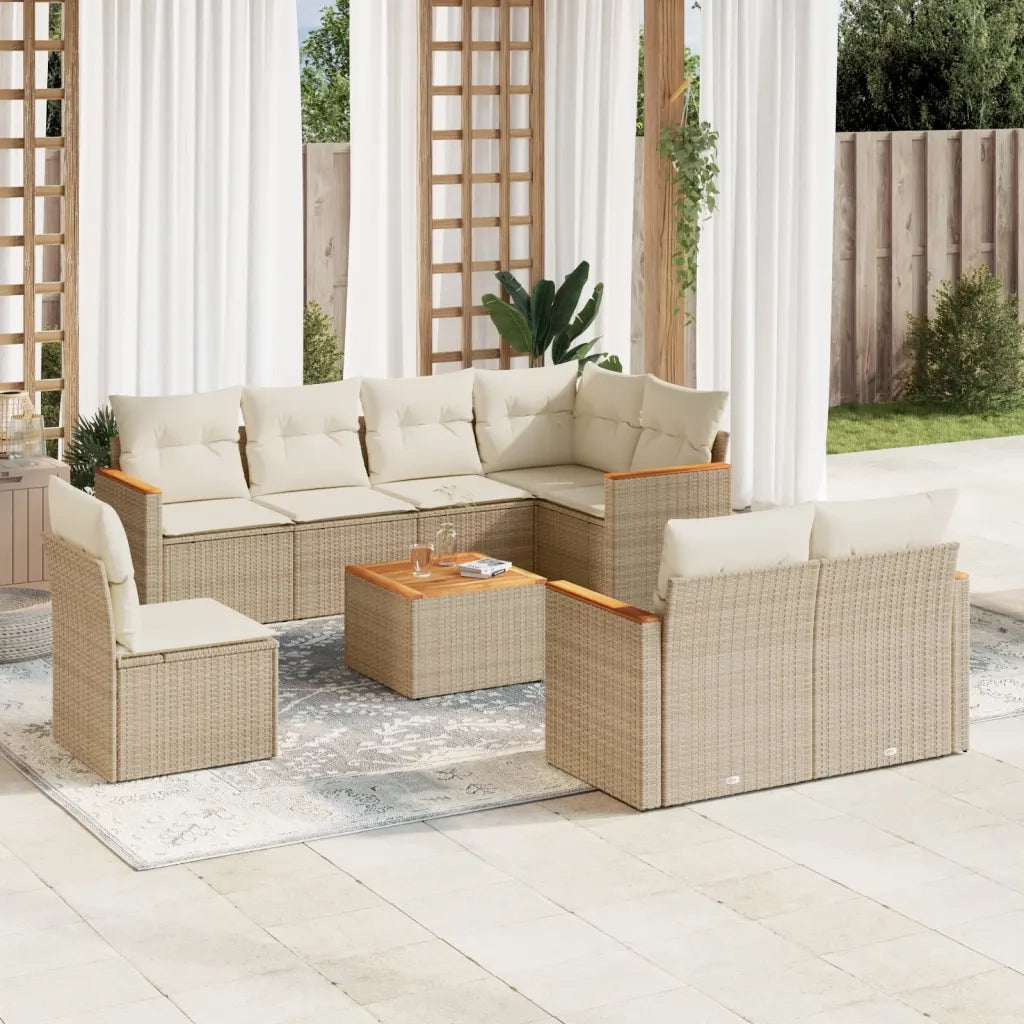 Set Divano da Giardino 9 pz con Cuscini Beige in Polyrattan 3258572