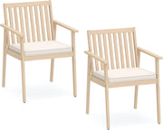 Set di 2 Sedie da Giardino Ergonomiche con Cuscino Rimovibile, Sedie da Pranzo con Braccioli, Poltrona in Legno di Acacia da Terrazza, Balcone, Cortile, Portata 180kg (Naturale)