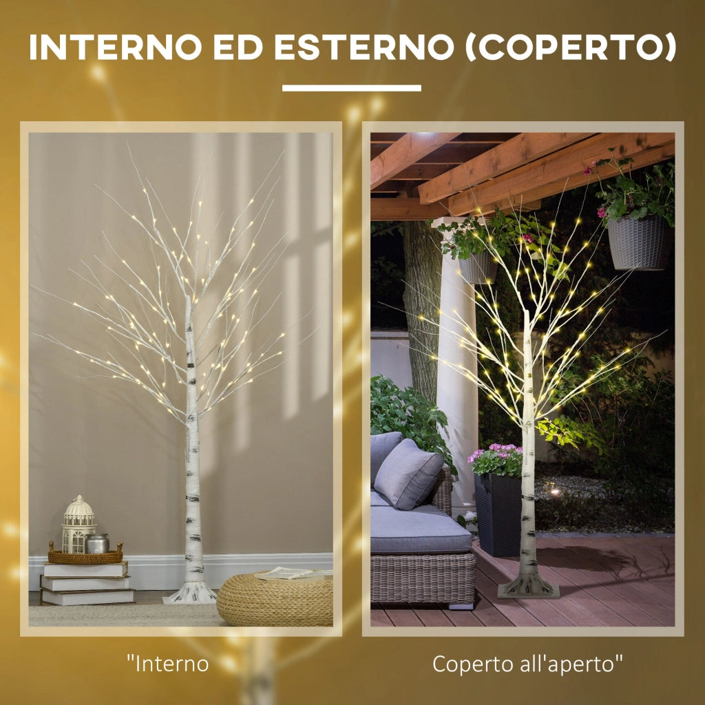 Albero di Natale Artificiale 150 cm 12 Rami con Luci LED 3000K per Interni ed Esterni al Coperto Bianco