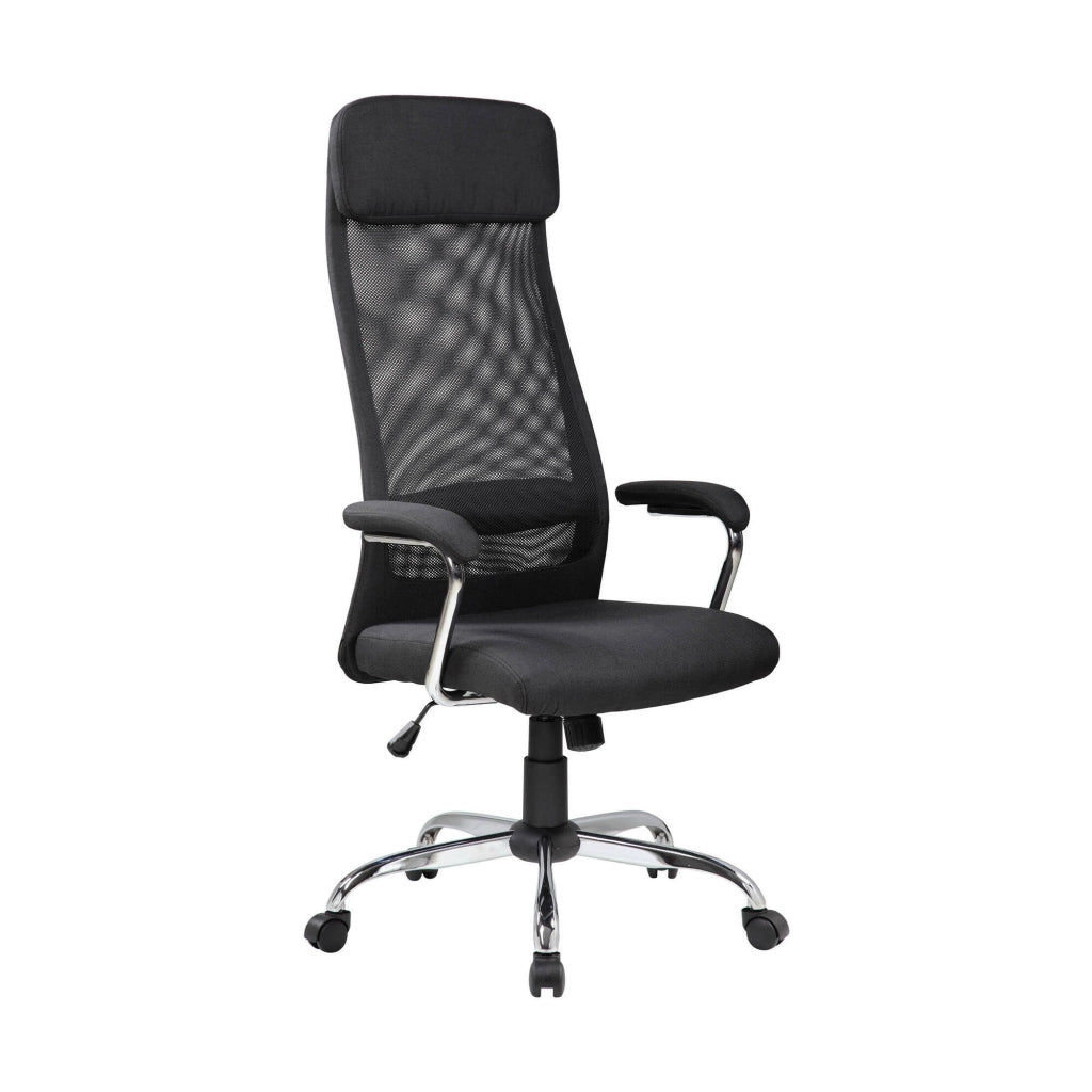 Sedia da ufficio Umeno, Poltrona presidenziale con braccioli, Sedia ergonomica da ufficio, 65x65h126/136 cm, Nero