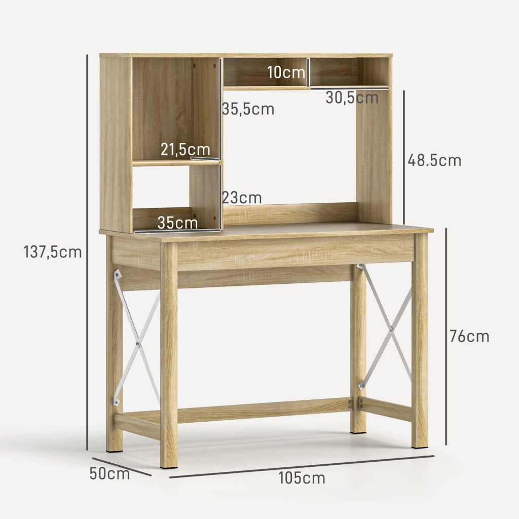 Scrivania con libreria e cassetti ¨C Zephmum ¨C Legno Rovere 100x50x