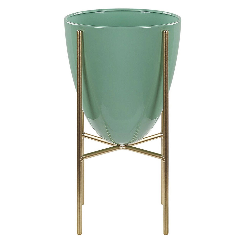 Vaso per Fiori Moderno con Piedistallo 16 x 16 x 31 cm in Metallo Verde