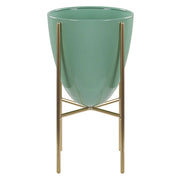 Vaso per Fiori Moderno con Piedistallo 16 x 16 x 31 cm in Metallo Verde
