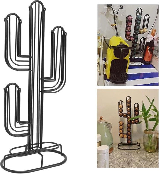 Sostegno per Capsule di Caffè a Forma di Cactus - Organizzatore per Capsule di Caffè - Supporto per Capsule di Caffè in Acciaio Nero - Stand per Capsule di Caffè - 48 Capsule di Caffè - Dispenser per Capsule di Caffè in Casa.
