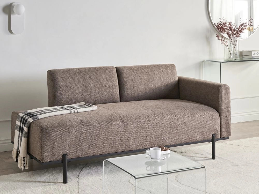 Chaise Lounge a destra marrone in finto lino Stile minimalista Gambe in metallo Chaise da salotto