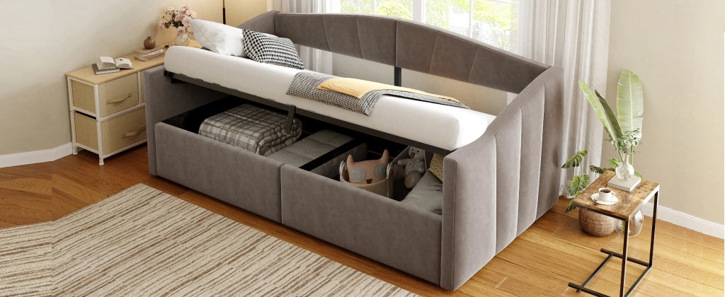 Letto sofà con sistema idraulico in velluto grigio 90x200 cm
