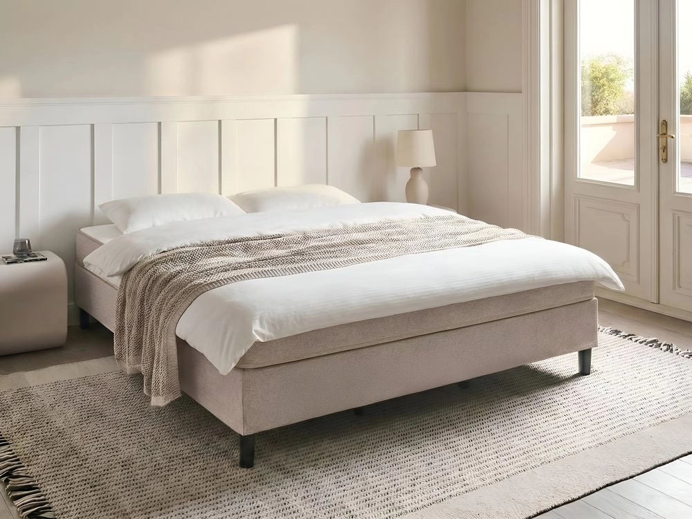 Letto matrimoniale con rete in tessuto 180 x 200 cm con materasso a molle insacchettate senza testiera camera da letto beige